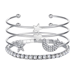 4 Pcs/set Punk Retro Simple Moon Star Heart Crystal Bracelet For Women Party Jewelry Accessories