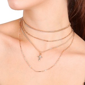 Vintage choker multilayer gold chain bead necklace Jewelry cross women forever pendant necklace