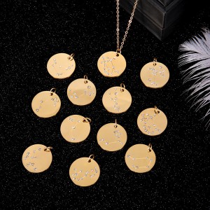 WENZHE Hot Selling Fashion Jewelry 12 Constellation Necklace Gold Stainless Steel Pendant Necklace