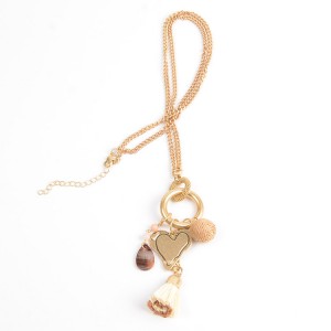 WENZHE Gold Plated Heart Raffia Tassel Necklace