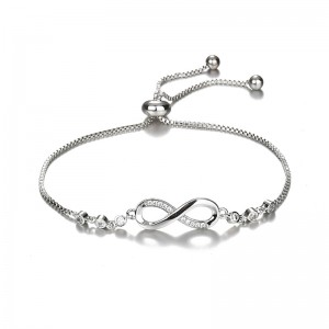 New Products Wholesale Women Jewelry Adjustable Silver Plated Crystal Rhinestone Infinity Bracelet