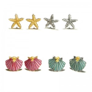 Fashion Beach Jewelry 4 Pairs Seashells Starfish Stud Earrings Set For Women