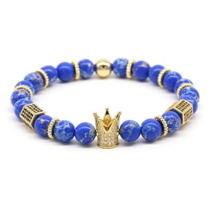 WenZhe Crown Charm Stone Beads Bracelet