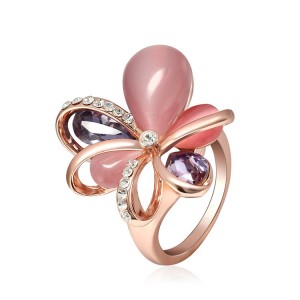 New Arrival Fashion Ladies Jewelry Crystal Rhinestone Opal Flower Cluster Finger Ring