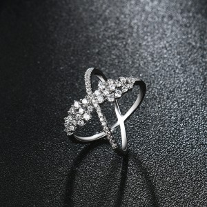 Wholesale Wedding Ring Silver Zircon X Shape Cross Ring For Ladies Finger Bridal Rings