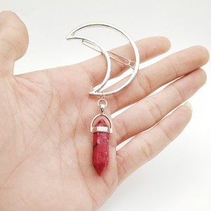 New fashion hair accessories natural stone pendant hollow alloy moon hairpin