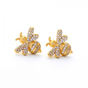 New New York Exquisite Mini Earrings Cute Zircon Hardworking Bee Silver Stud Earring