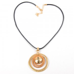 WENZHE Newest Black Cord Rattan Circle Pendant Necklace For Women