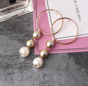 New design women jewelry gold circle pearl tassel pendant earring