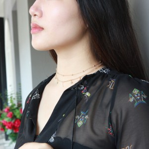 Simple double-decker moon stars short necklace chain bead clavicle chain collar