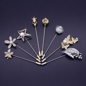 Maple Leaf Long Brooch Pin Fashion Insect Crystal Pin Men’s Suit Pearl Pin