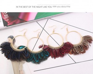 European and American temperament national wind feather earrings Bohemian retro personality fan shaped earrings