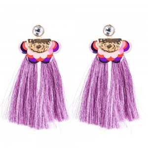 Ladies Earrings Wholesale Fashion Jewelry Metal Flower Sequins Tassel Boho Long Earrings