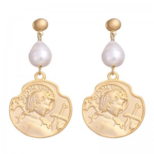 new arrival wholesale 14 k gold coin earrings baroque pearl earring vintage pearl earring jewelry