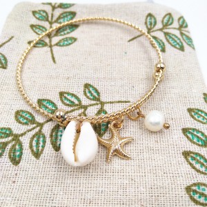 Wholesale Starfish Shell Pearl Bracelet Fashion Ladies Gold Bangle Jewelry