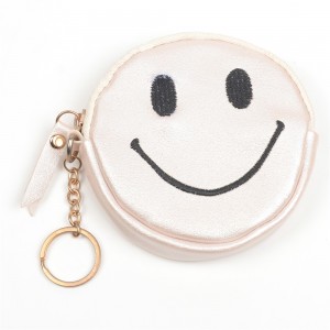 WENZHE Smile Face PU Leather Cute Keychain Bag Coin Purse With Tassels