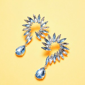 WENZHE Newest Blue Crystal Bridal Earrings Tassel Teardrop Drop Earrings For Women