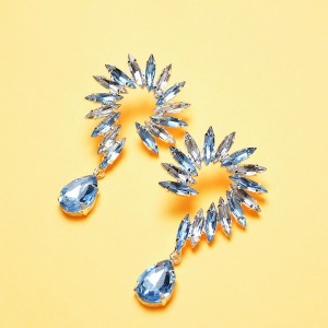 WENZHE Newest Blue Crystal Bridal Earrings Tassel Teardrop Drop Earrings For Women