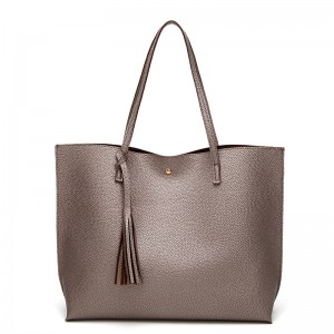 2019 new solid color tassel handbag shoulder bag PU large capacity ladies bag