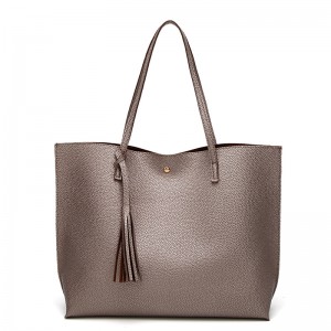 2019 new solid color tassel handbag shoulder bag PU large capacity ladies bag