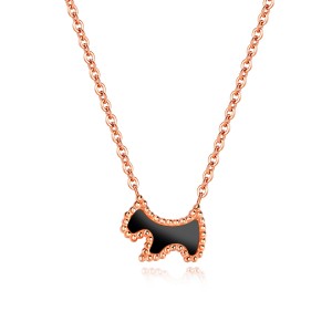 New Titanium Steel Rose Gold Cute Dog Animal Necklace Women Pendant Chain Choker Necklace