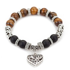 Religion Healing Balance Jewelry Natural Stone Beaded Bracelet Seven Chakra Yoga Reiki Heart Charm Bracelet
