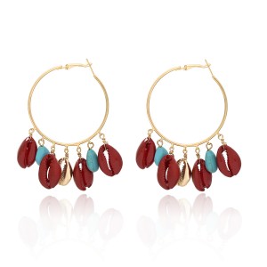 WENZHE Big Hoop Turquoise Red Spray Paint Seashell Exaggerated Boho Earrings