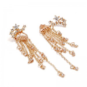 Fashion New Trend Gold/Silver Color Crystal Star Streamlined Long Tassel Earrings For Women Jewelry