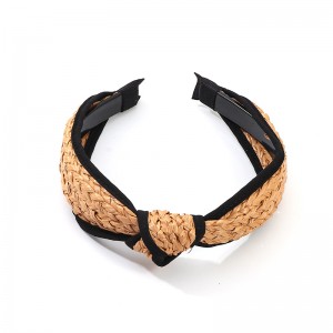 WENZHE European and American Raffia hand-woven headband bow knotted rattan headband
