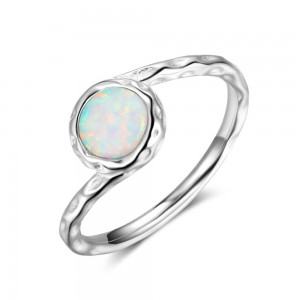 WENZHE Fashion 925 Sterling Silver Opal Finger Ring for Girls