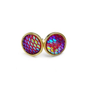 New Fashion Jewelry Mermaid Stud Earrings Women, Colored Crystal Gold Stud Earrings