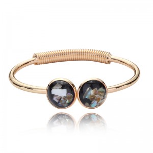 Hot Sale good quality metal gold plated round abalone shell bangle cuff bracelets