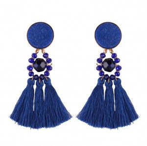 Latest Products In Market Bohemia New Model Crystal Bead Long Tassel Handmade Earrings