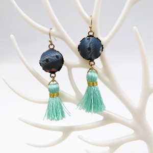 New Type Ladies Fabric Flower Button Earrings Simple Tassels Drop Earring