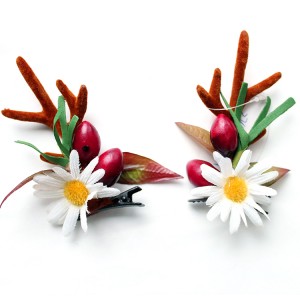 Fashion Design Handmade Christmas Flower And Berry Hair Clip With Antler