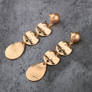 New trend product simple gold jewelry metal wafer tassel dangle earrings
