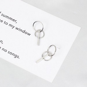 Golden earring with double circles and bar girl gift simple geometric earring