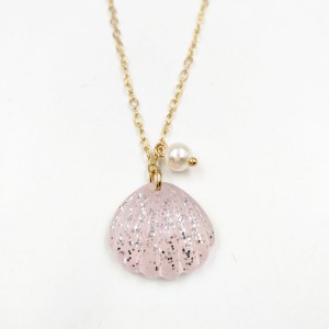 Fashion Europe and America Hot Style Simple Gold Chain Resin Seashell Pearl Pendant Choker Necklace