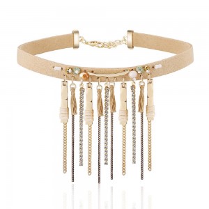 WENZHE Korean velvet exaggerated metal tassel chain beads choker necklace