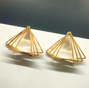 Latest designs dubai gold jewelry geometric multi layer triangle earrings