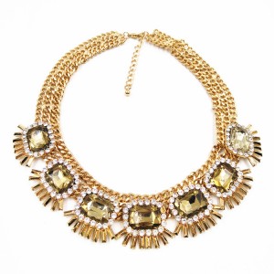 New Design Gold Plated Luxury Crystal Statement Necklace Costume Jewelry Choker Necklaces