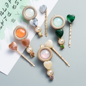 WENZHE Korean Style Acrylic Acetate Pearl Heart Hairpin Duckbill Clip Set