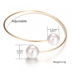 New Fashion Simple Double Pearl Round Beads Open Gold Cuff Bangle Bracelets