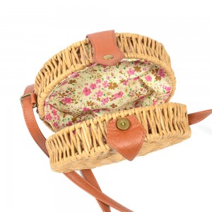 WENZHE Ladies Straw Bags Handwoven Round Rattan Retro Handbags Beach Crossbody Bag Tote