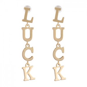 WENZHE New style letter LUCK words good luck earring woman earring stud