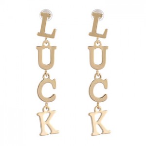 WENZHE New style letter LUCK words good luck earring woman earring stud
