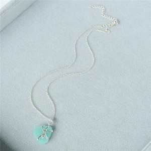 WENZHE Hot Sale New Designs Fashion Jewelry Custom Frosted Sea Glass Necklace Jewelry For Women
