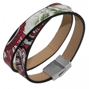 Personalized custom multi-layered printed womens leather bracelet