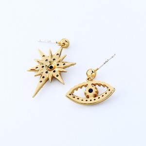 Unique Dangle CZ Star Earrings Asymmetric Stud Earrings Korean Fashion Simple Devil Eye Earrings