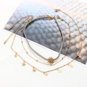 Lady Accessory Most Popular Gold Plated Star Pendant Multilayered Necklace for Women